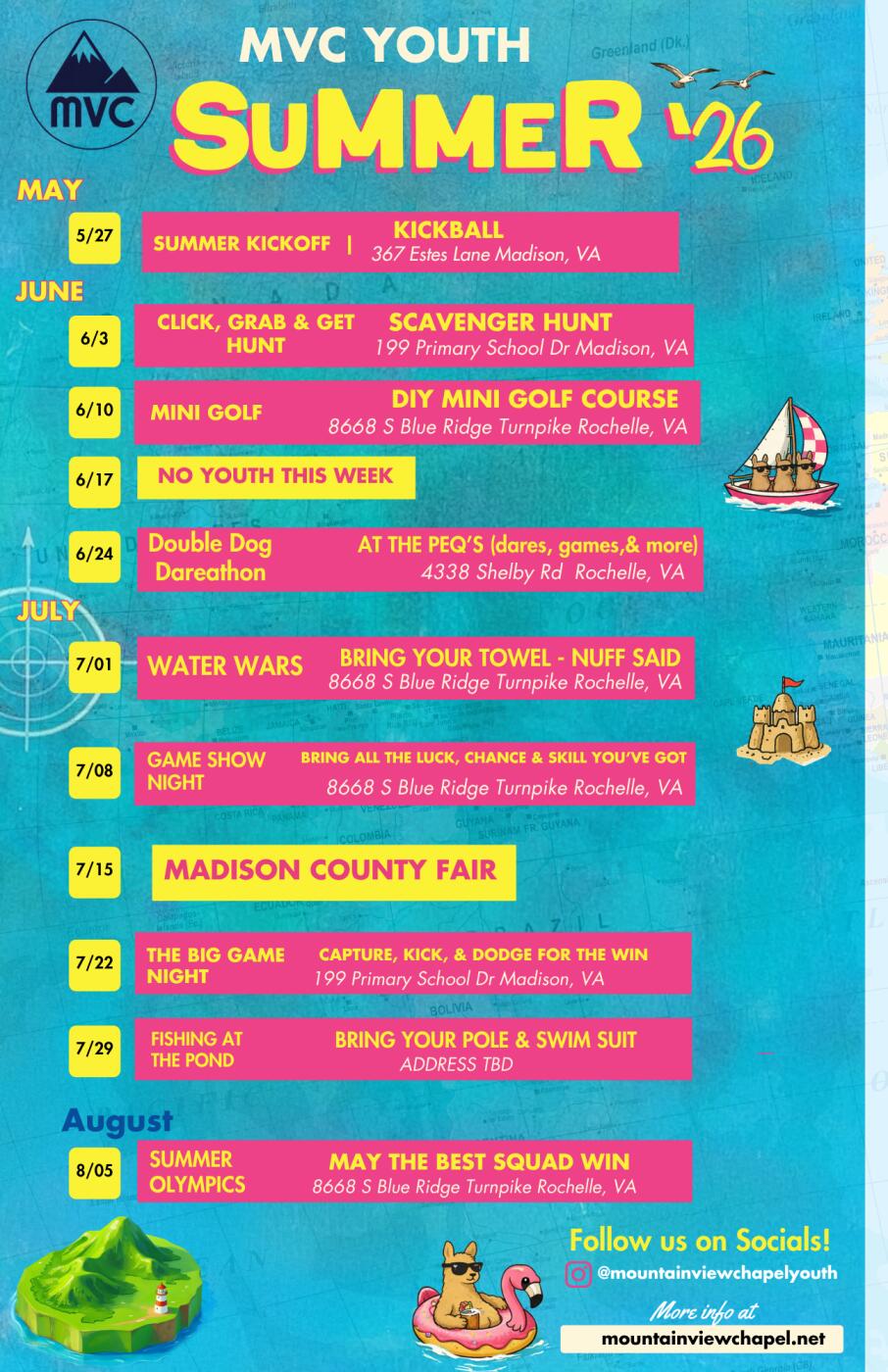 MVC Youth Summer Schedule